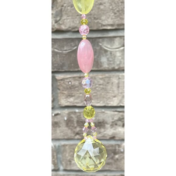 Beaded Suncatcher Pink & Yellow Crystal Prism Hanging Patio Decor Yard Art - Picture 6 of 10